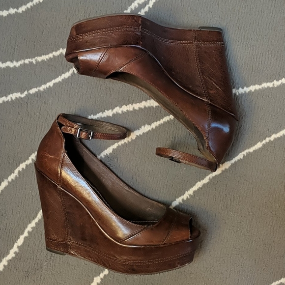 Bacio 61 Shoes - Bacio 61 Notizia Brown Leather Wedge Heels 8.5